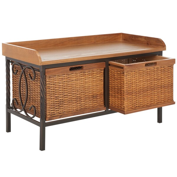 Safavieh Chase Faux Leather Bench in Brown and Black