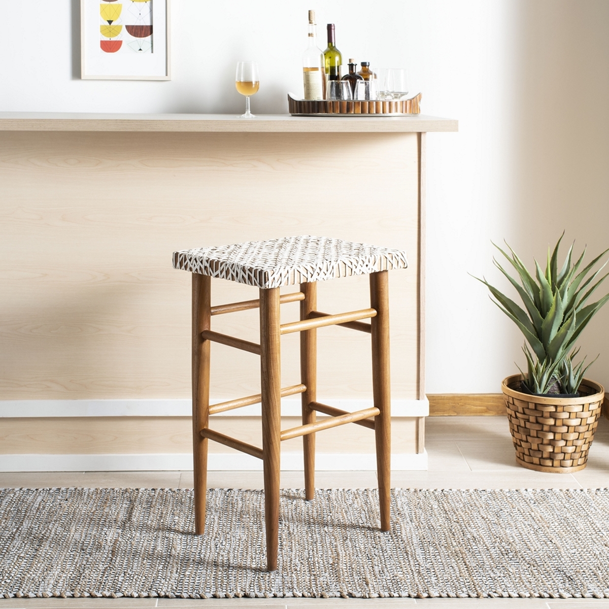 Bst1004a Bar Stools Furniture By Safavieh Heights With This Contemporary Woven Leather Barstool Designed To Highlight The Natural Beauty Of Its Fine Wood Construction And Stunning Bold Weave