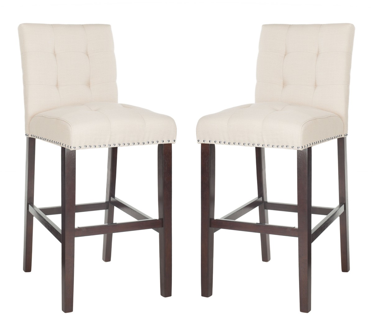 Bst6302c Set2 Bar Stools Furniture By Safavieh Take Home Entertaining To The Next Level With This Beige Modern Bar Stool Elegant And Tasteful Its Deluxe Tufted Leather Upholstery Polished Chrome