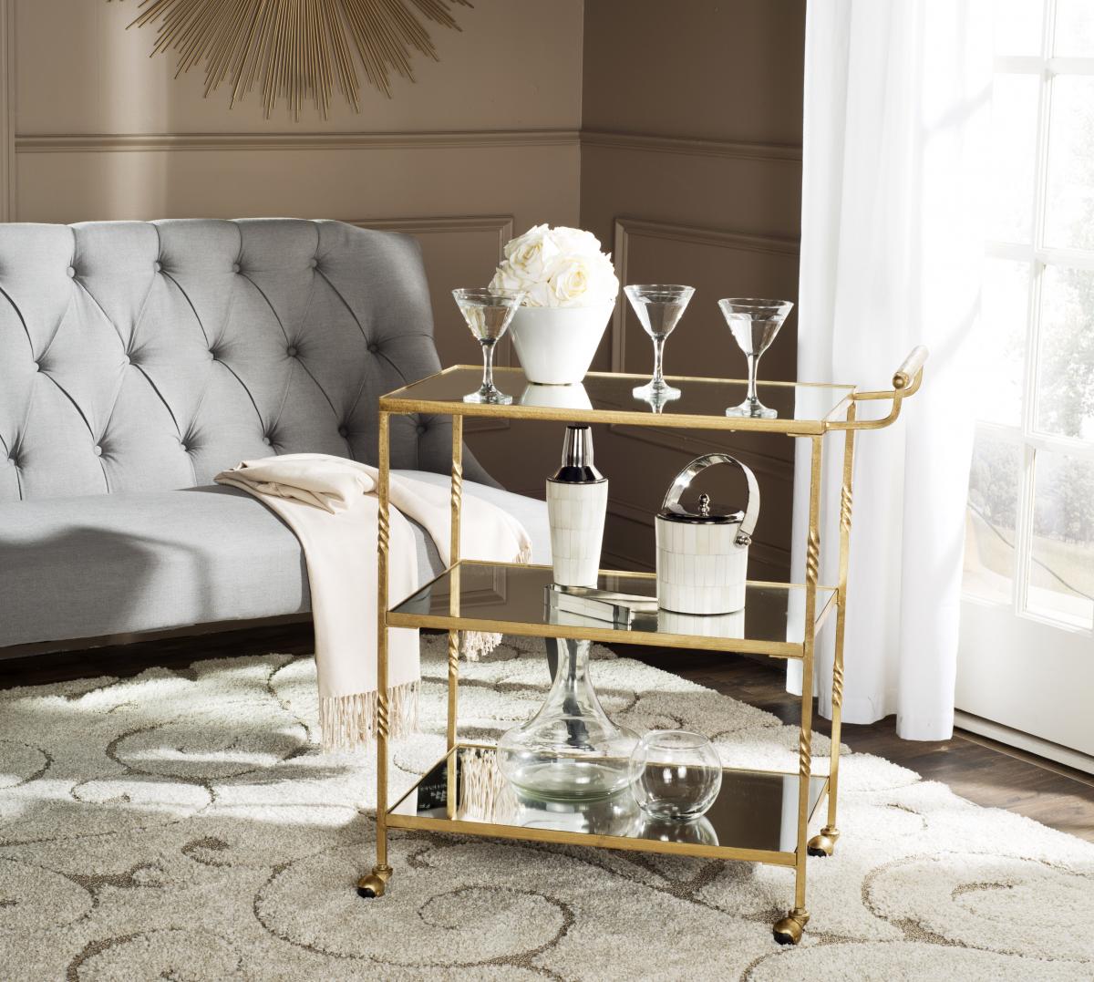 Fox2557b Bar Carts Furniture By Safavieh Bar Carts Color Gold Mirror Top