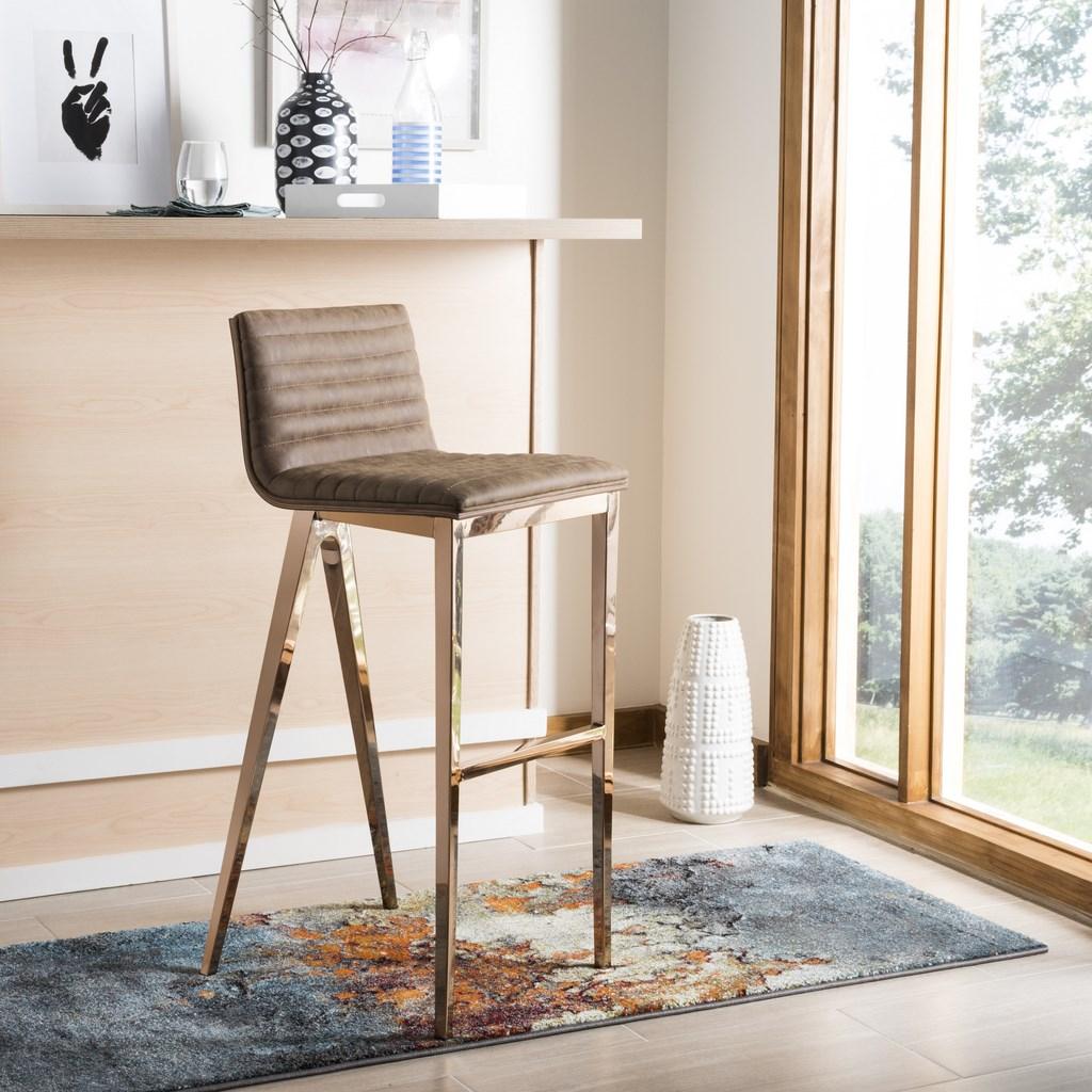 Fox3016b Bar Stools Furniture By Safavieh Tufted Curves Is Paired With Deluxe Copper Finished Legs To Make It The Best Seat In House An Instant Update For Any Bar Or Entertaining Area