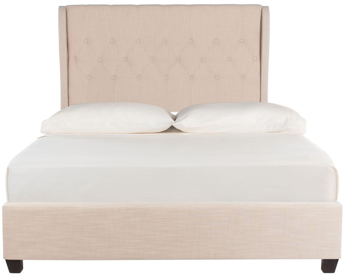 Beds Upholstered Bed Safavieh Com Blanchett Bed Item Fox6213a Color Light Beige