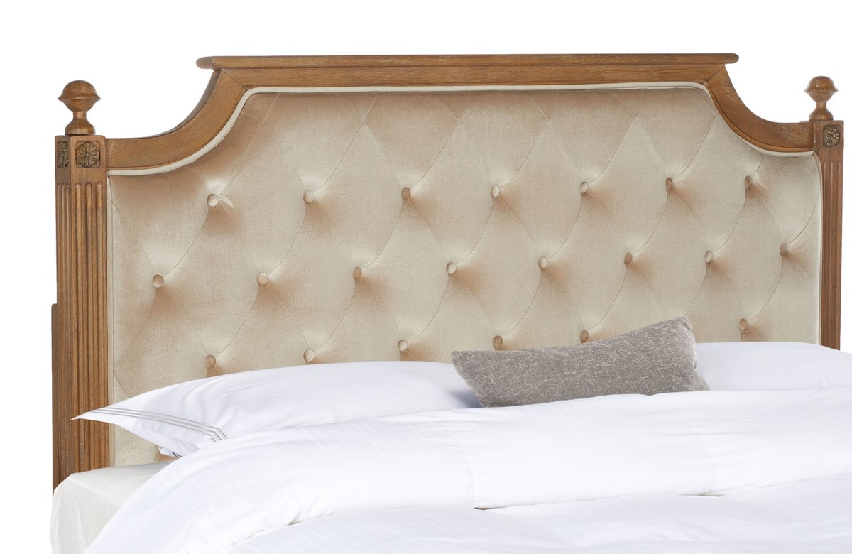 Rustic Wood Beige Tufted Velvet Headboard Headboards Furniture by