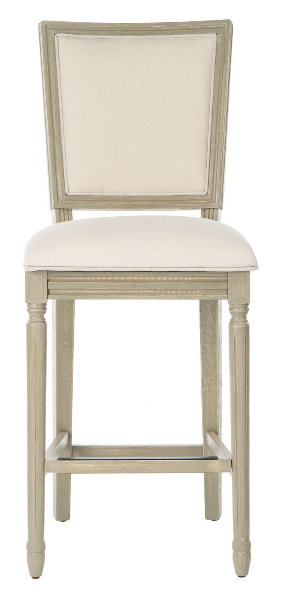 Fox6246d Set2 Bar Stools Furniture By Safavieh Light Beige Upholstery Is Paired With Finely Carved Rustic Grey Wood Designers Use It To Add Instant Character Any Dining Area Or Breakfast Bar