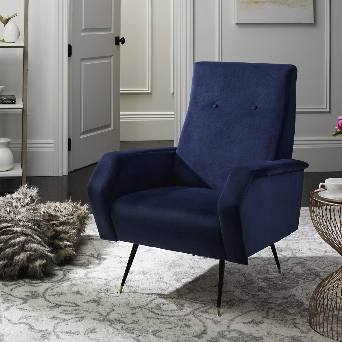 Fox6258c Accent Chairs Furniture By Safavieh Aida Velvet Retro Mid Century Accent Chair Fox6258c Chairs Color Navy