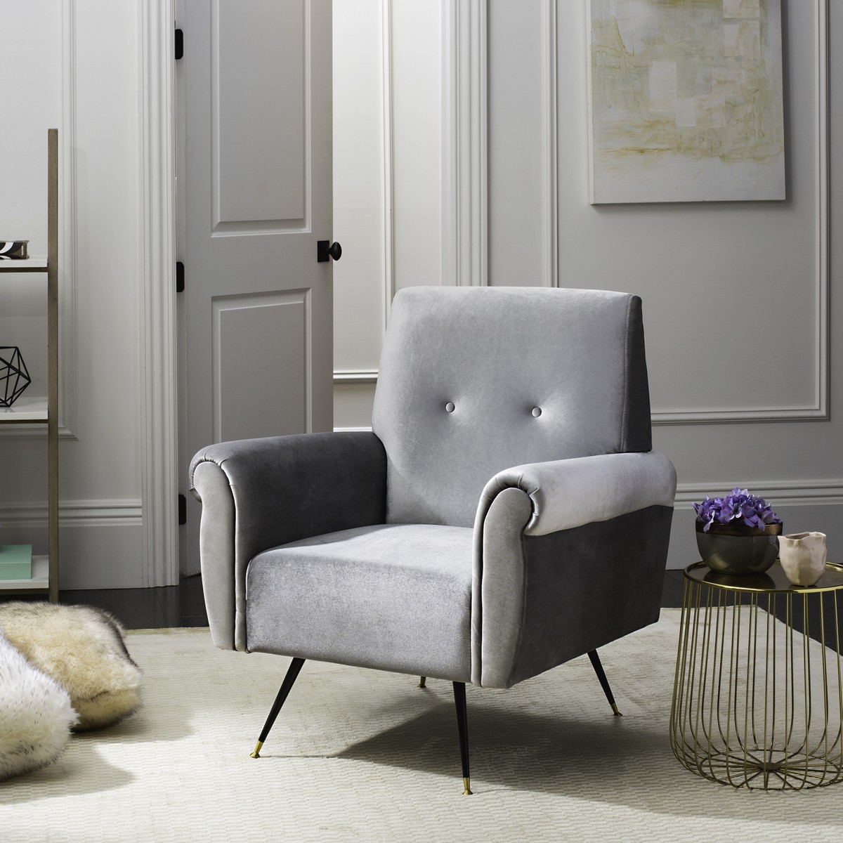 Fox6285b Accent Chairs Furniture By Safavieh Mira Retro Mid Century Velvet Accent Chair Fox6285b Chairs Color Light Grey