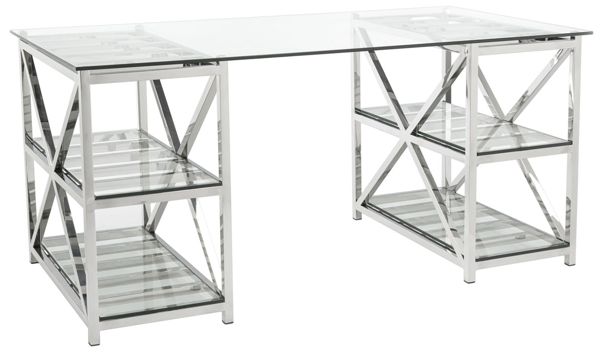 Contemporary Stainless Glass Desk Safavieh Com Save