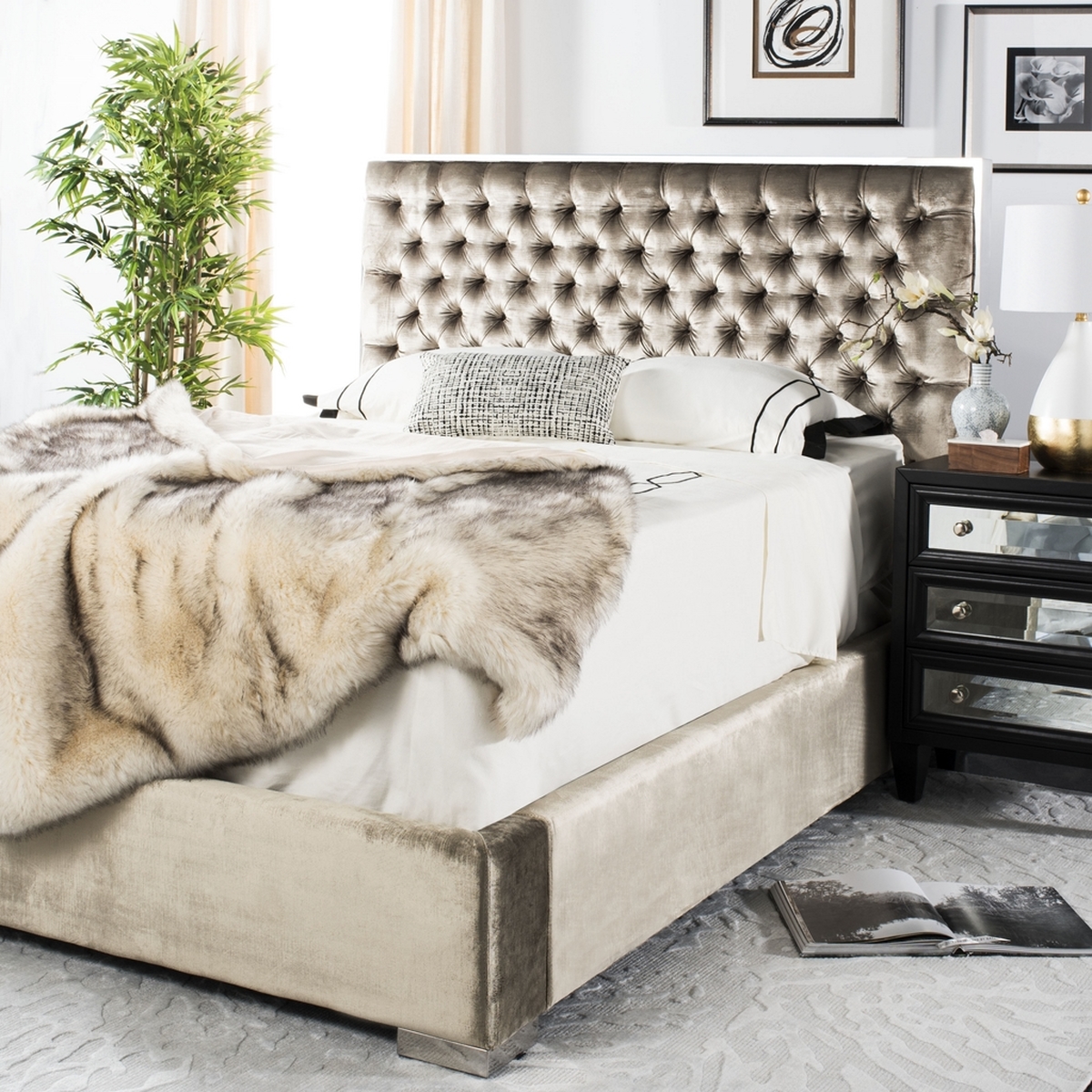 Chesterfield Tufted Upholstered Headboard King Bed Safavieh