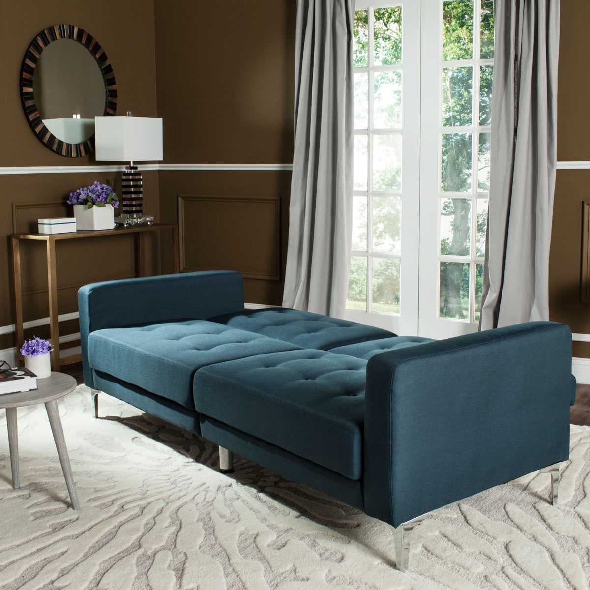Navy Blue Sofa Bed Foldable Loveseat