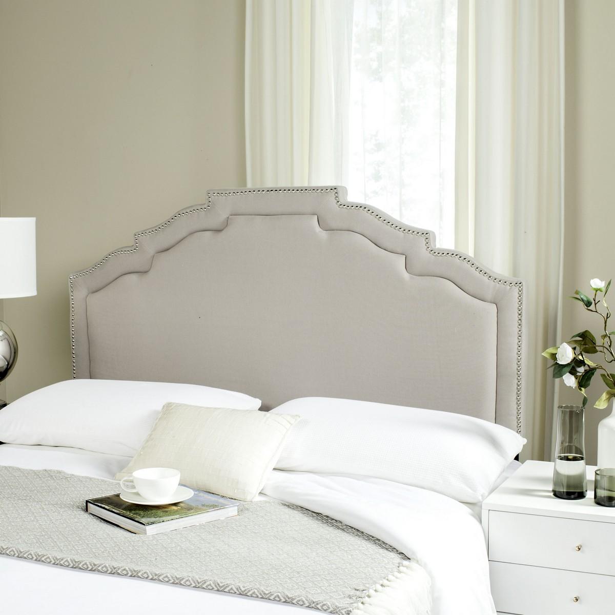 Alexia Taupe Linen Headboard Silver Nail Head Headboards Furniture
