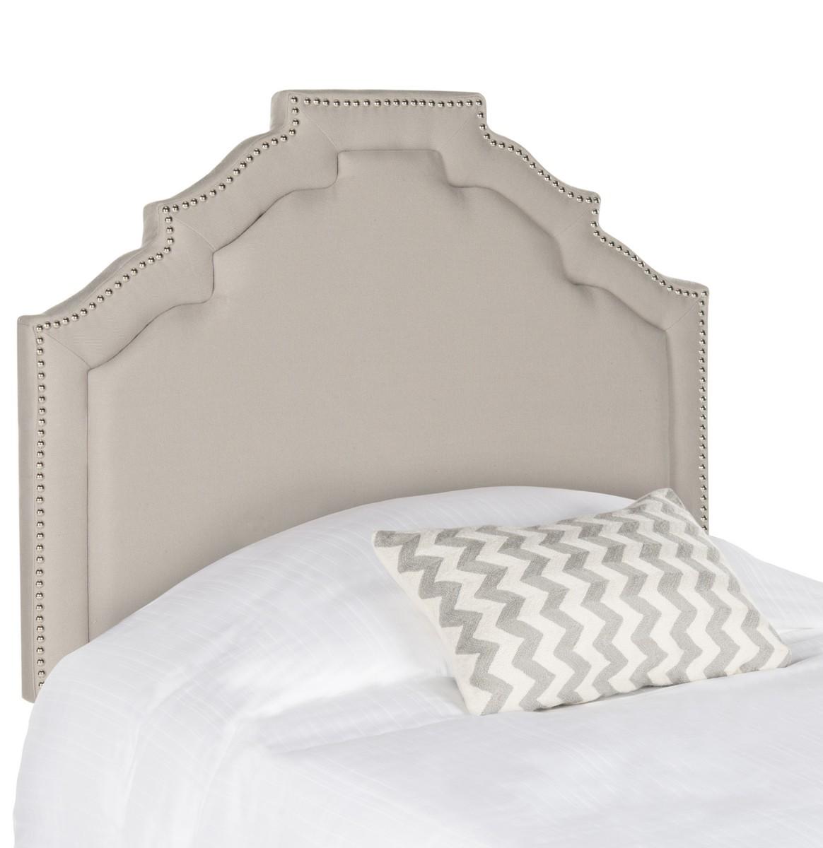 Alexia Taupe Headboard Silver Nail Head Headboards Furniture by Safavieh