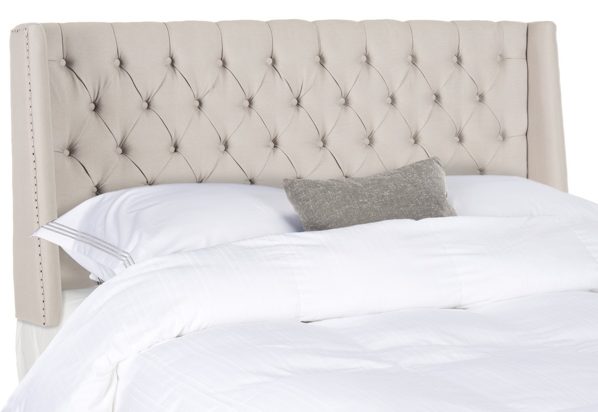 London Taupe Winged Linen Headboard Flat Nail Heads Headboards