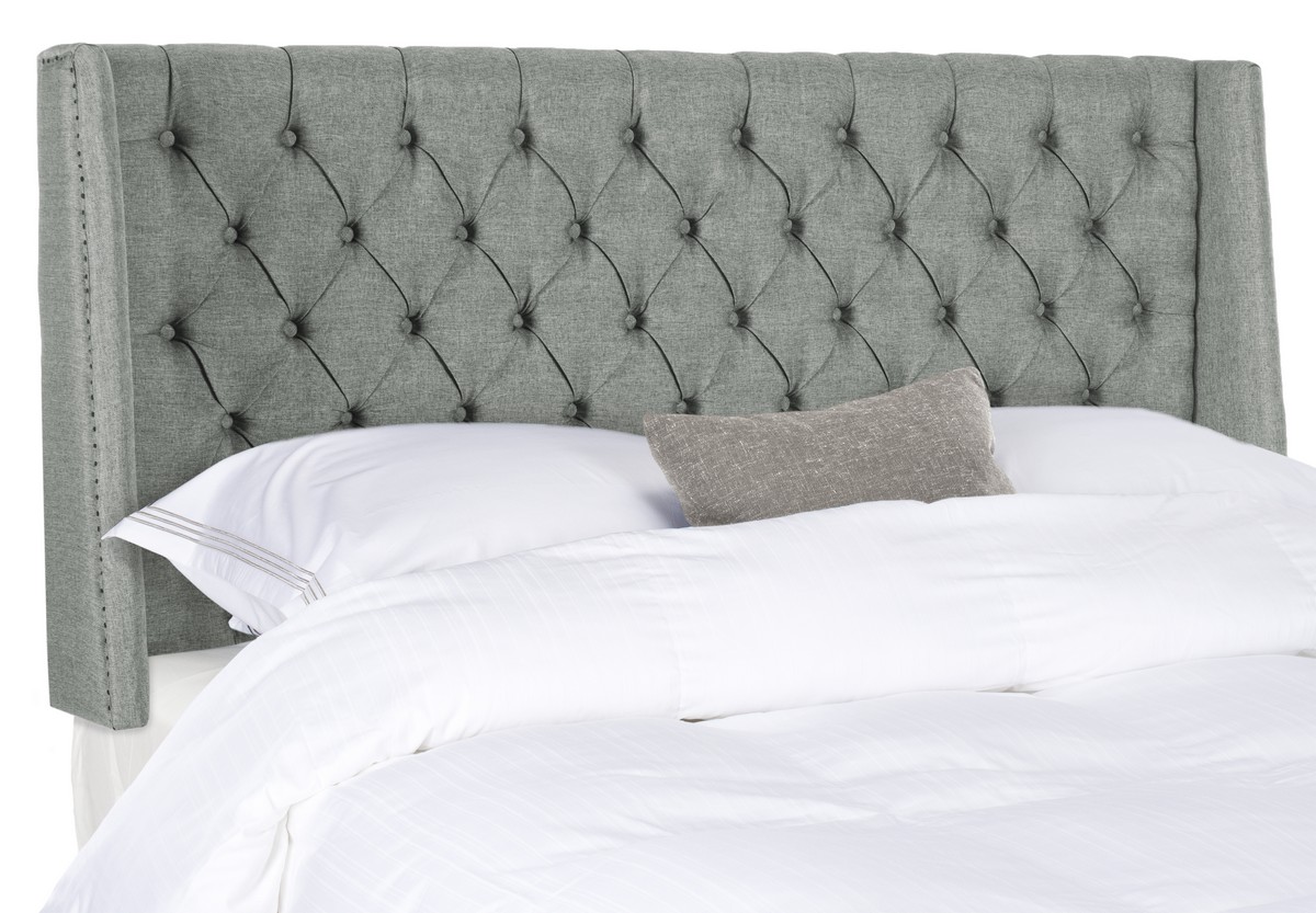 London Grey Linen Tufted Winged Headboard - Flat Nail Heads Headboards ...