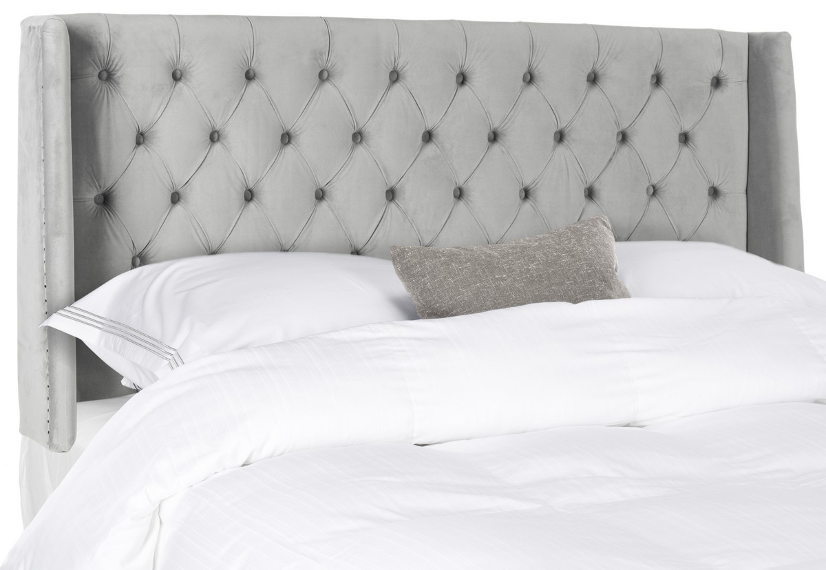 London Pewter Tufted Winged Headboard Flat Nail Heads Headboards