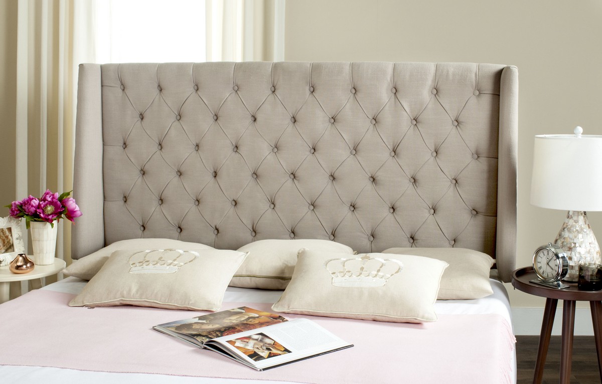 London Taupe Tufted Linen Headboard Flat Nail Heads Headboards