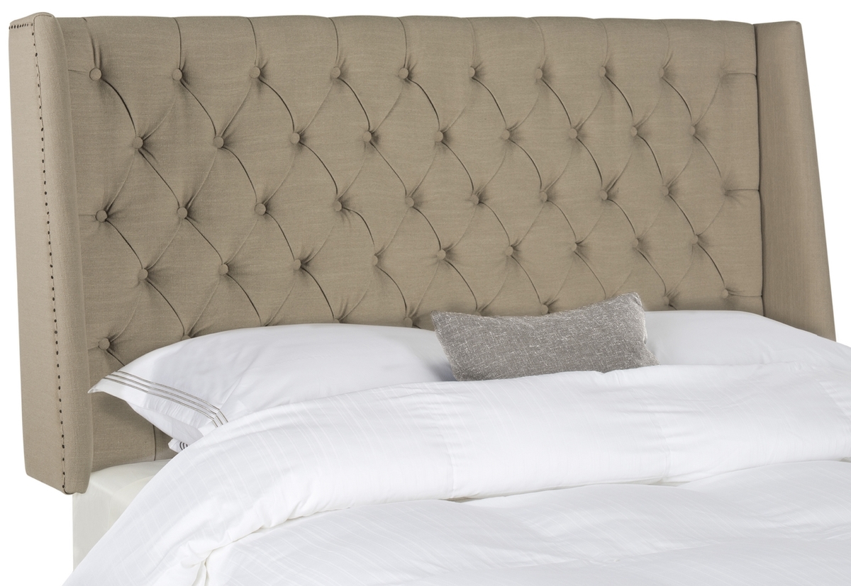 London Taupe Tufted Linen Headboard Flat Nail Heads Headboards