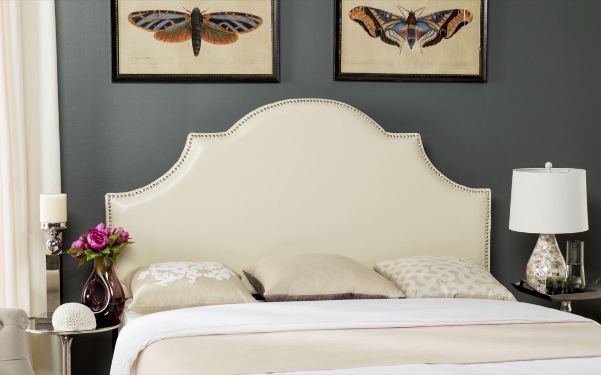 Hallmar White Leather Headboard Silver Nail Head Headboards Hallmar White Leather Headboard Silver Nail Head Headboards