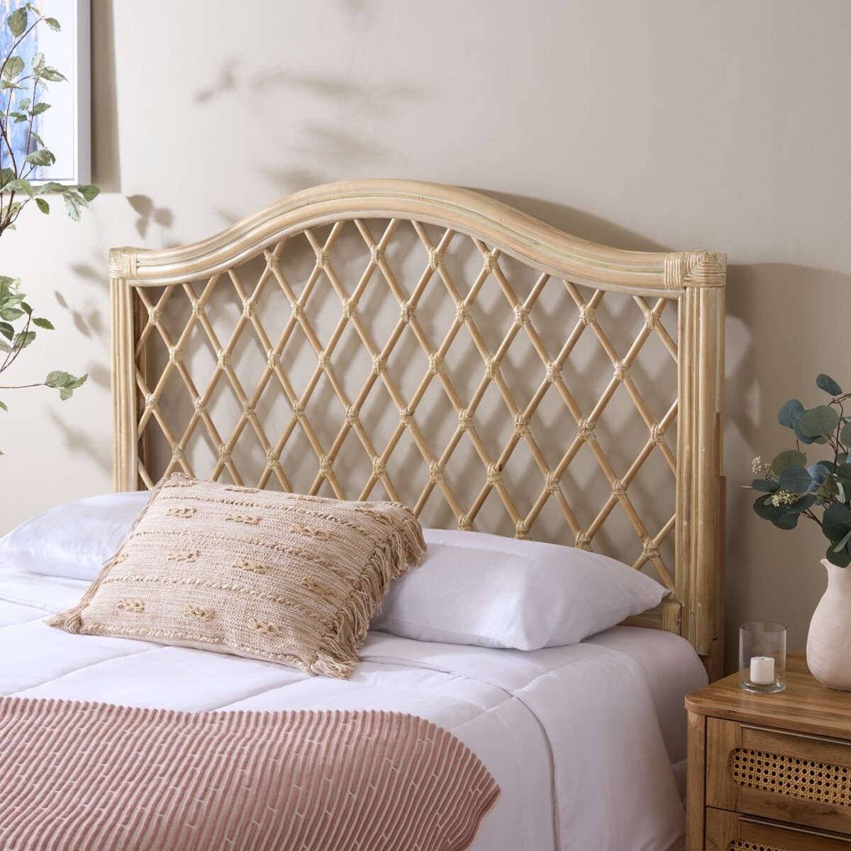 Gabrielle White Washed Wicker Headboard Headboards Furniture by Safavieh