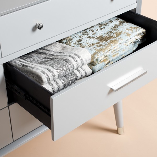 safavieh madden retro dresser SAFAVIEH Madden White/Brass 6 Drawer 56 in. Wide Dresser SFV2100A