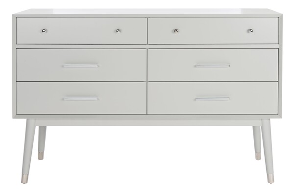 safavieh madden retro dresser SAFAVIEH Madden Gray/Brass 6 Drawer 56 in. Wide Dresser SFV2100E