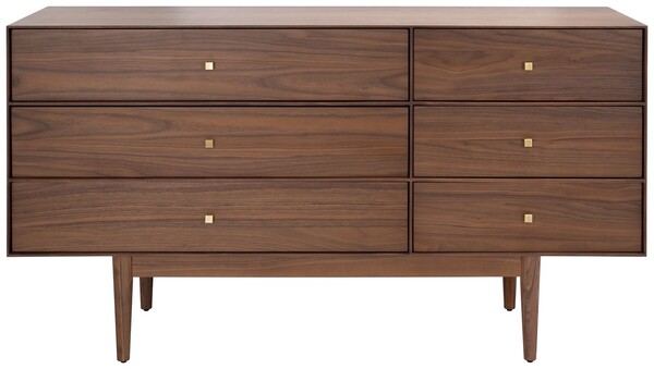 navy blue dress for baby girl Walker Edison Modern Asymmetric 5 Drawer Wood Dresser, Dark Walnut main image 1