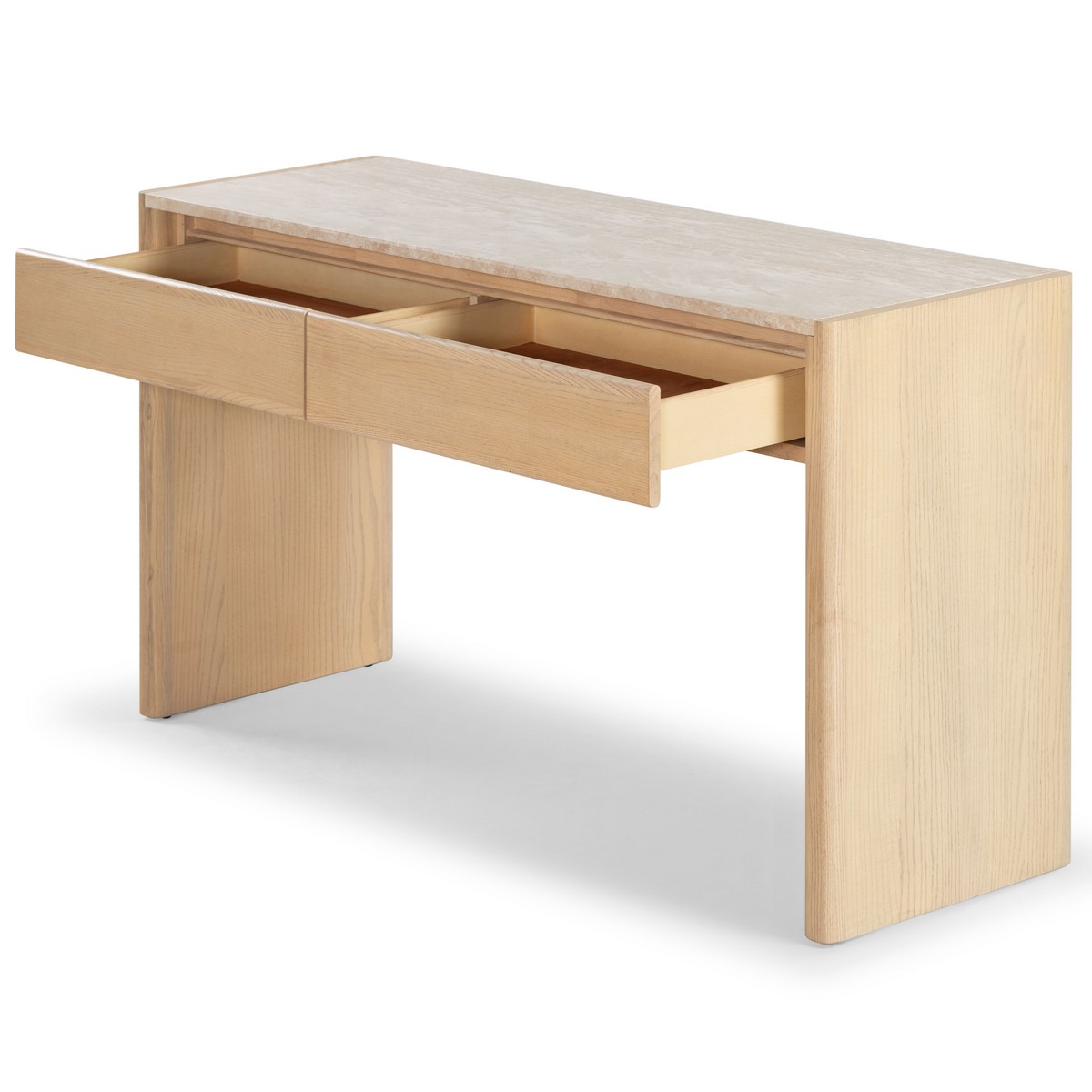 Bellarose Traver Console Table in Natural / Travertine, detail view