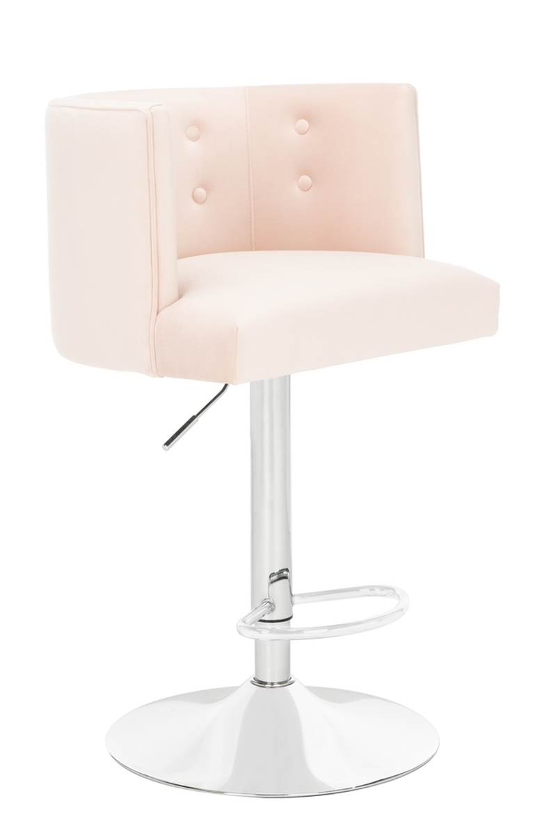 Sfv4709a Safavieh This Adjule Bar Stool Perfect For Entertaining It S Finely Crafted With Plush Light Pink Velvet Upholstery That Luxuriously Tufted