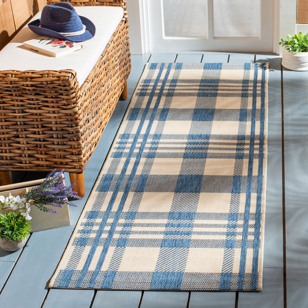 Blue Plaid Outdoor Area Rug