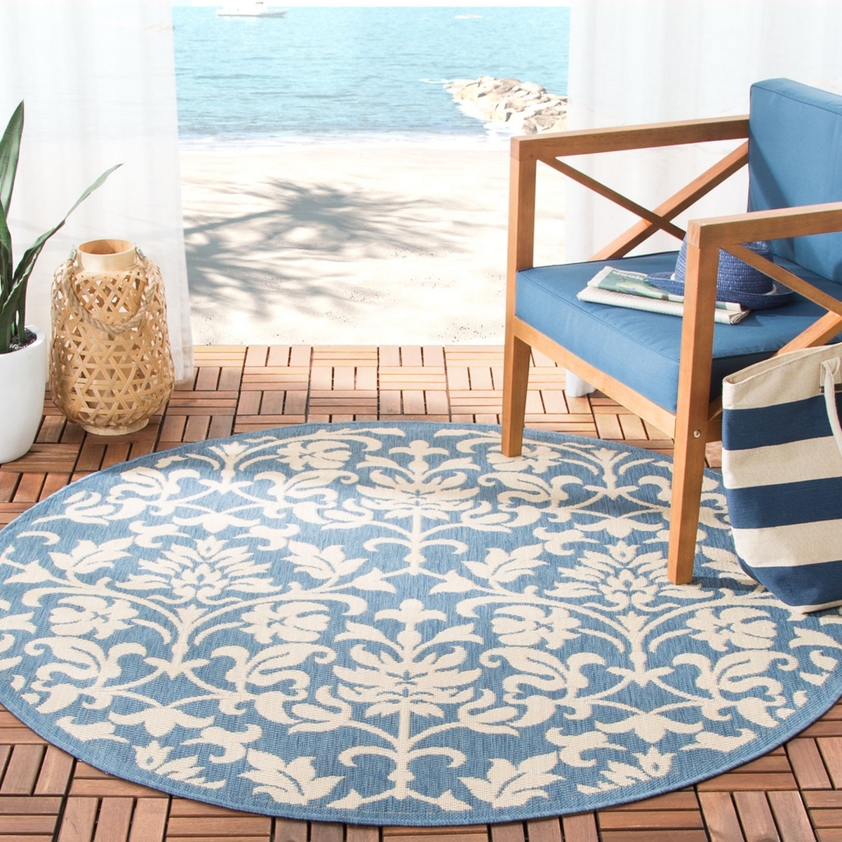 Blue & Natural Outdoor Area Rug