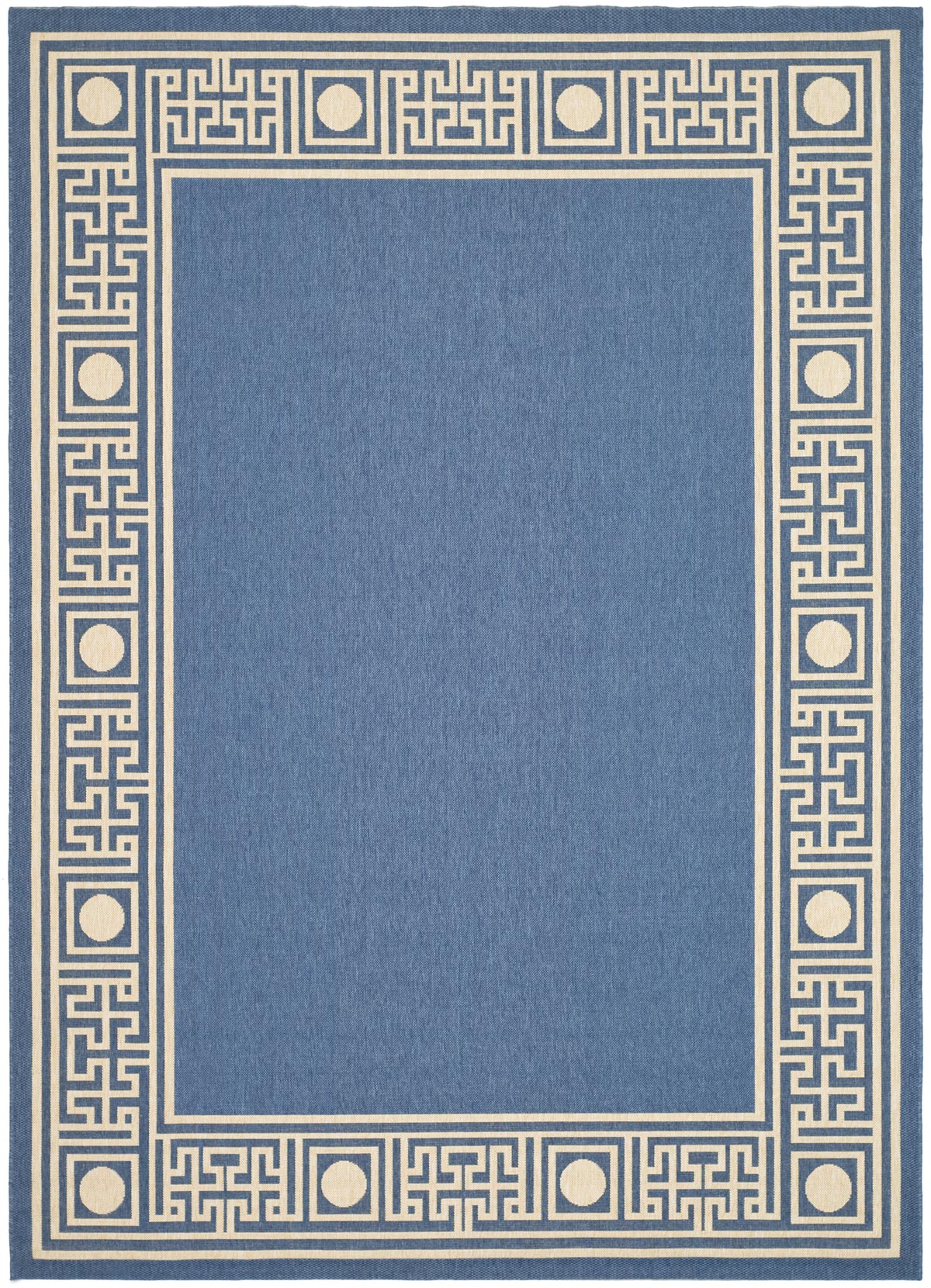 Blue Greek Key Border Outdoor Rug