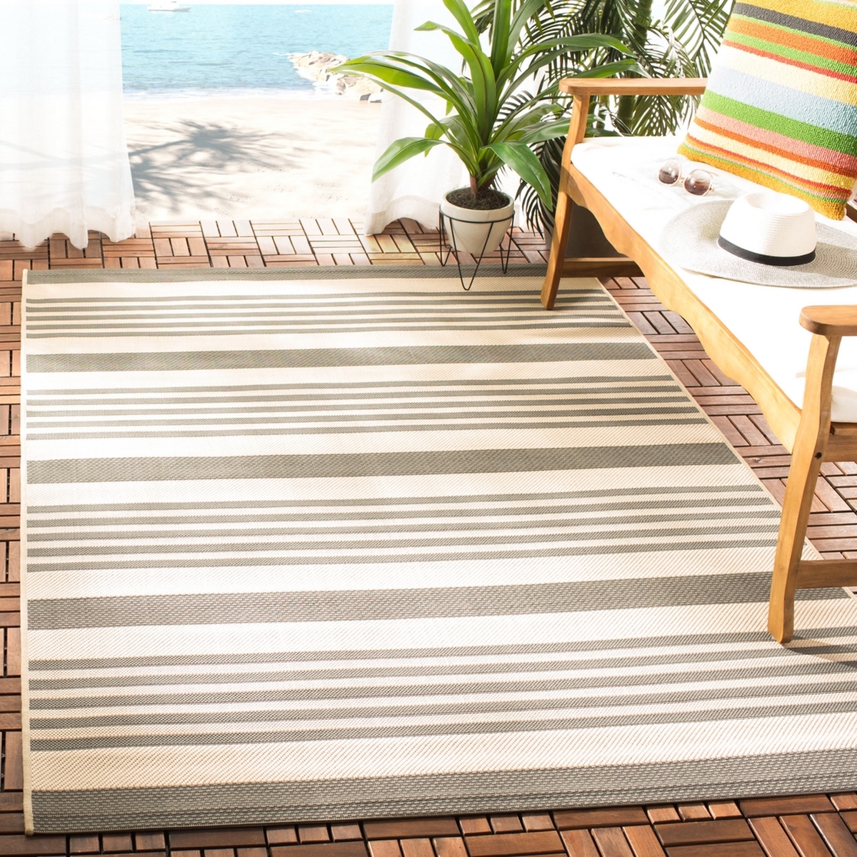 Grey Stripe Outdoor Rug Safavieh Courtyard Collection