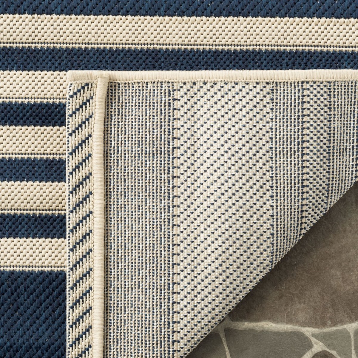 Navy Blue Stripe Indoor Outdoor Rug
