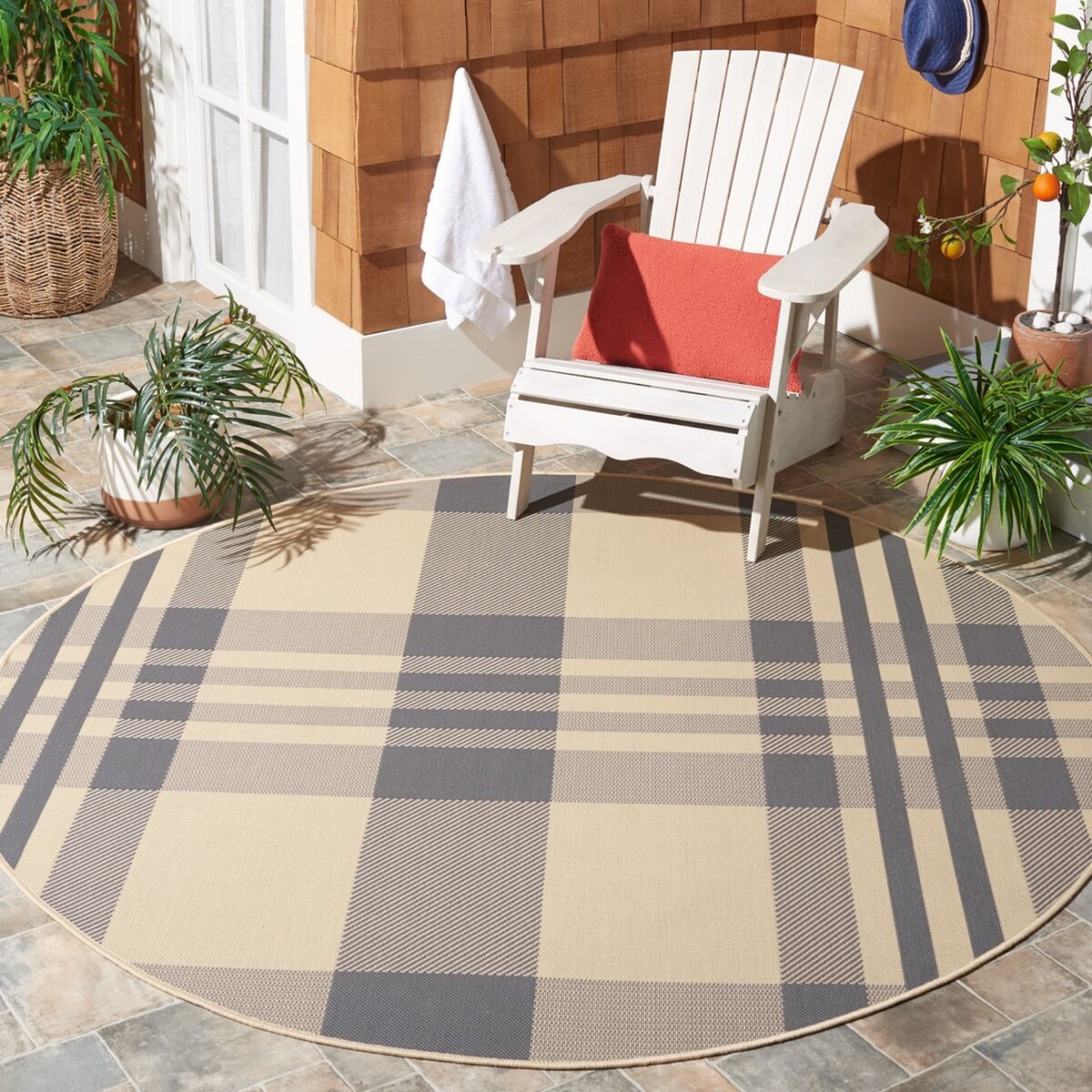 Grey Plaid IndoorOutdoor Rug Safavieh Courtyard Rugs