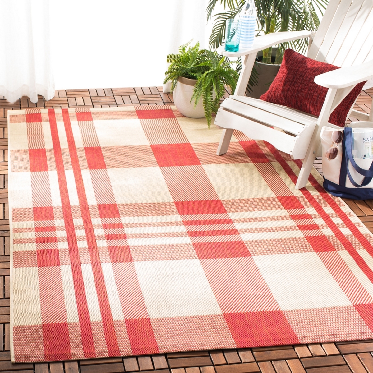 Red Plaid IndoorOutdoor Area Rug