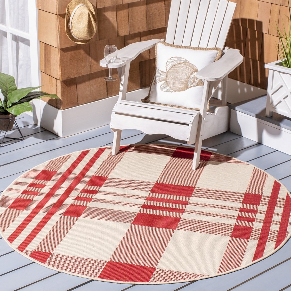 Red Plaid IndoorOutdoor Area Rug