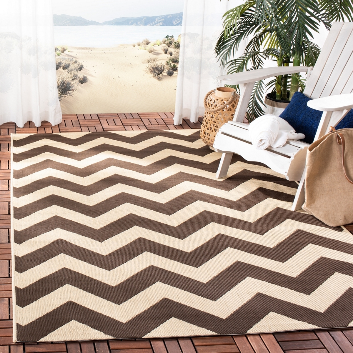 Dark Brown & Tan Indoor Outdoor Rug