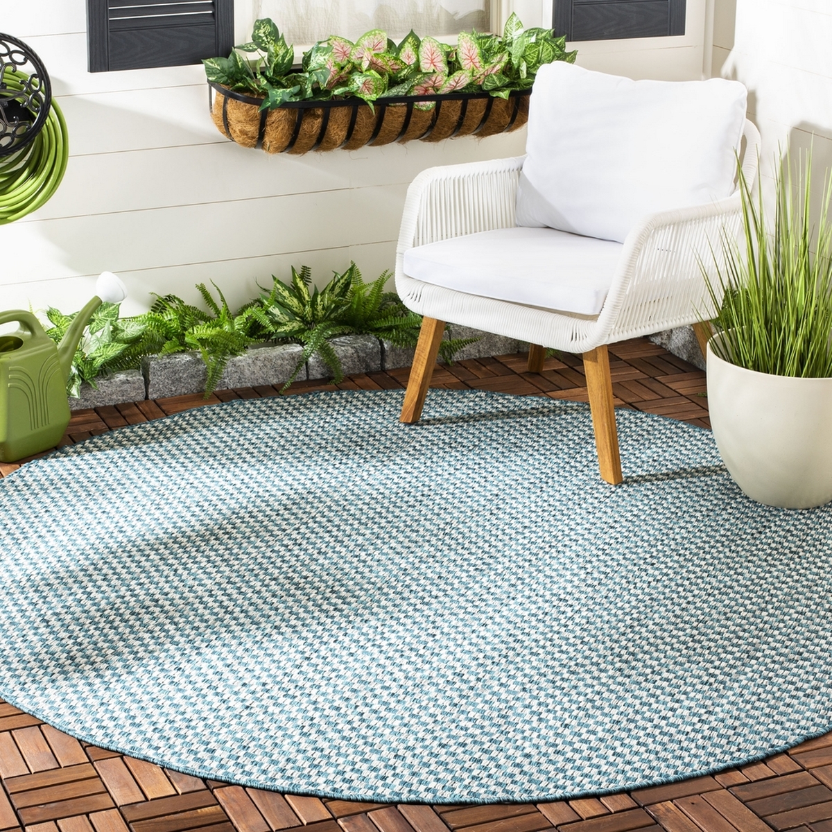 Indoor Outdoor Rug Courtyard Turquoise & Grey Safavieh