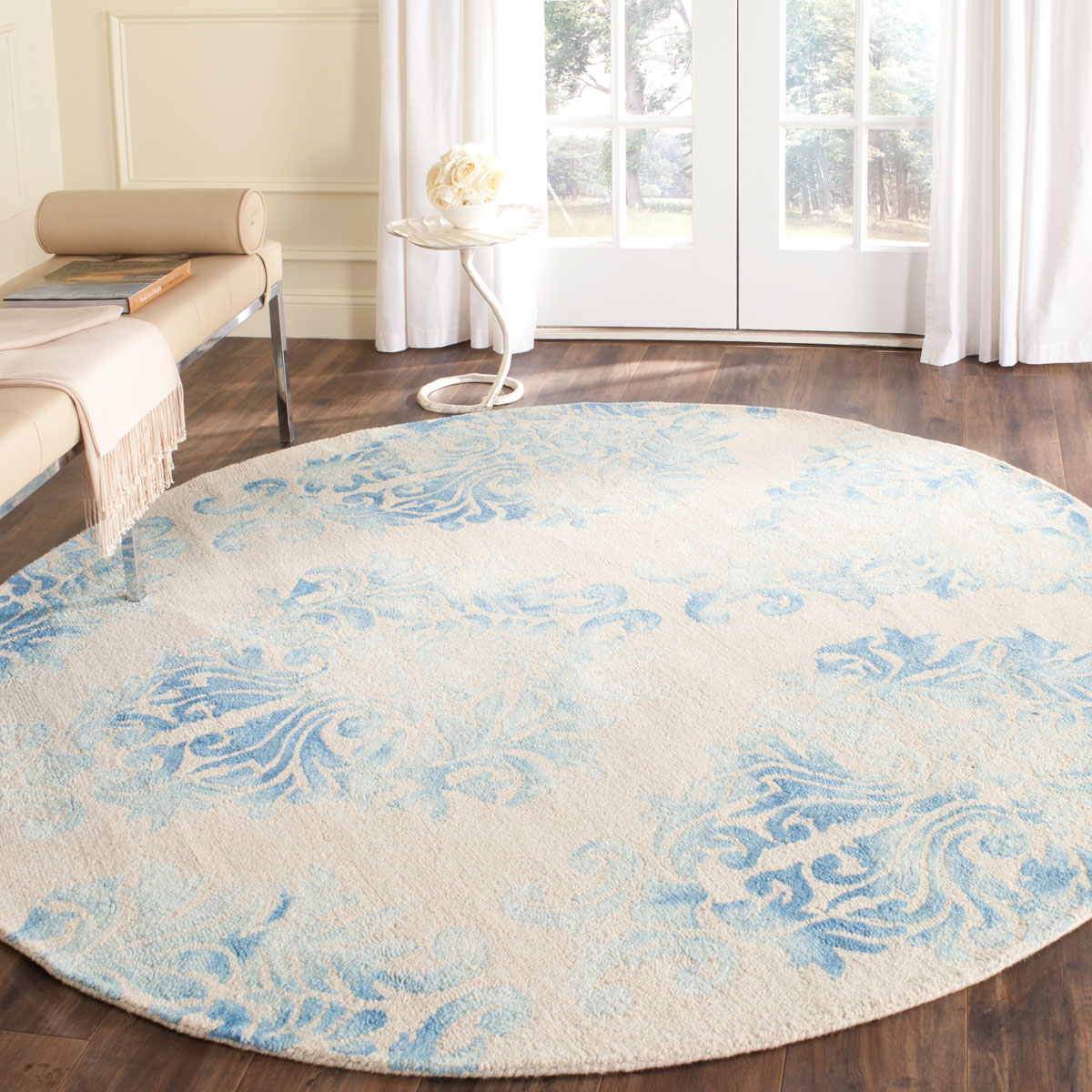 Blue Floral Tie Dyed Area Rug Dip Dye Rugs
