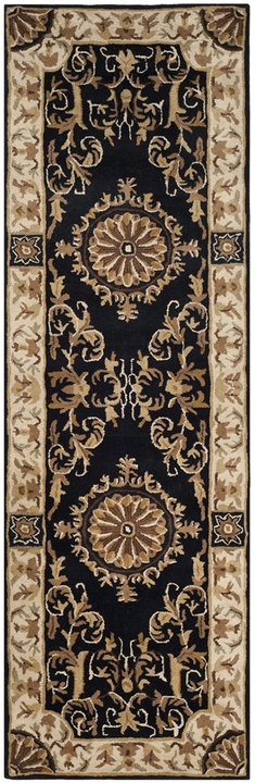 Black Ivory 2'6 x 10' Safavieh Empire Collection EM459D Handmade Traditional European Premium Wool Runner Black Ivory 2'6 x 10' Safavieh Empire Collection EM459D Handmade Traditional European Premium Wool Runner