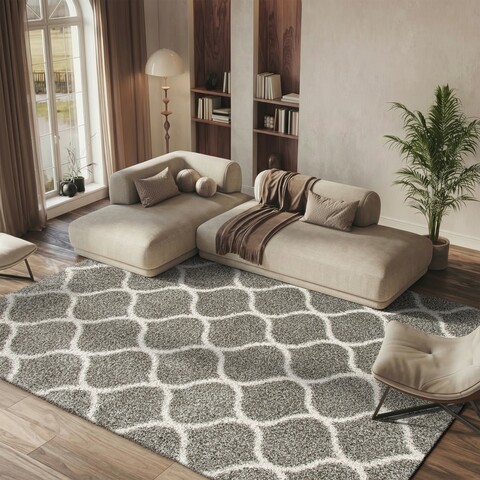 Hudson Shag Collection | White & Grey Shag Rug - Safavieh