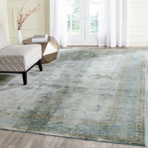 SAFAVIEH Valencia Collection Area Rug - 6'7 Round, Turquoise & Multi, Boho Chic Distressed Design, Non-Shedding & Easy Care, Ideal for High Traffic Areas in Living Room, Bedroom (VAL203P